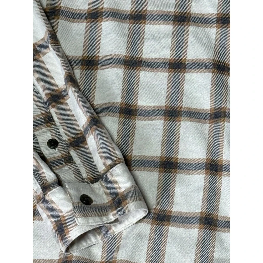 Men's Patagonia Organic Cotton Flannel Beige Gray Plaid Sz XL‎ READ - Picture 7 of 12